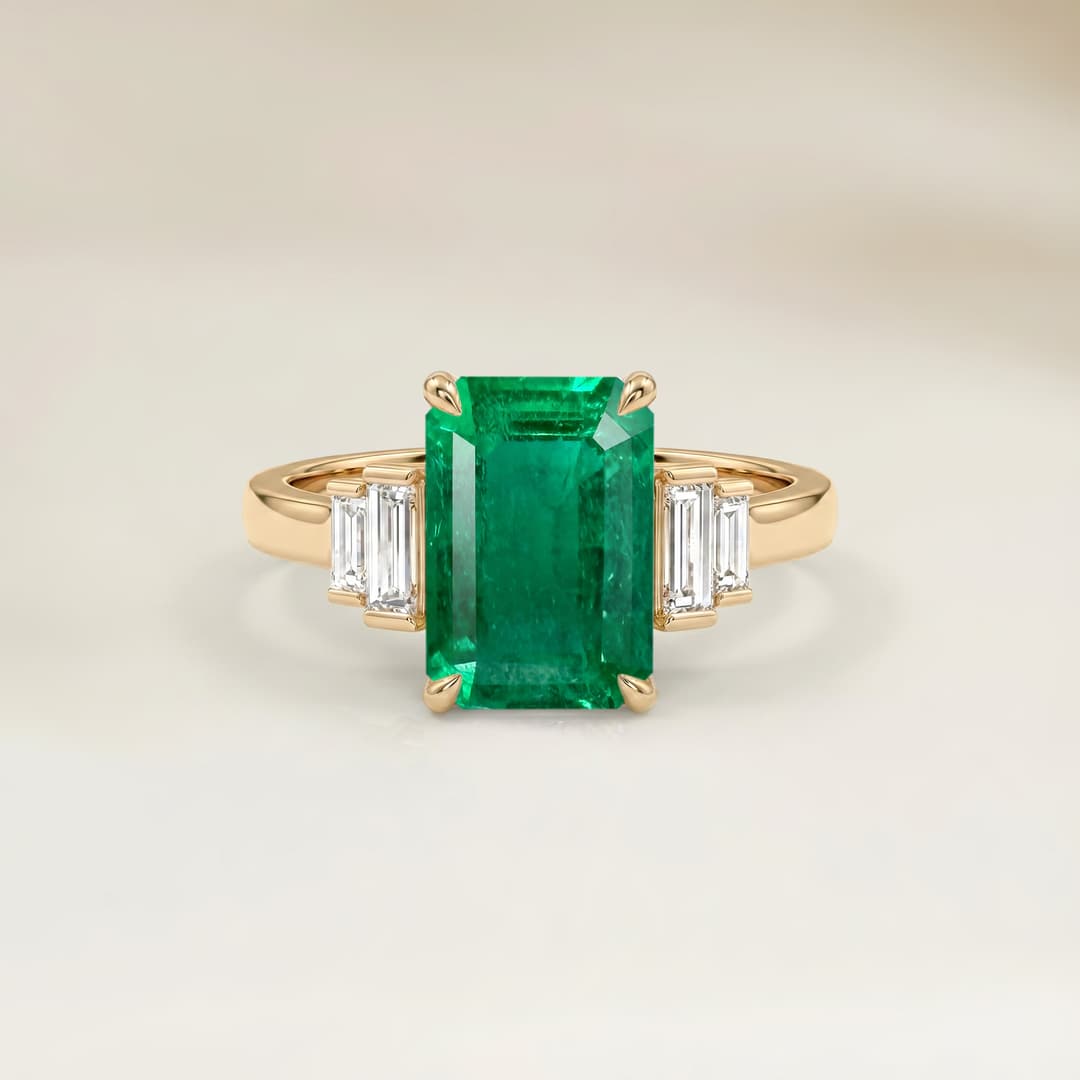 Anel Art Déco Esmeralda da Zâmbia Retangular de 1,67ct