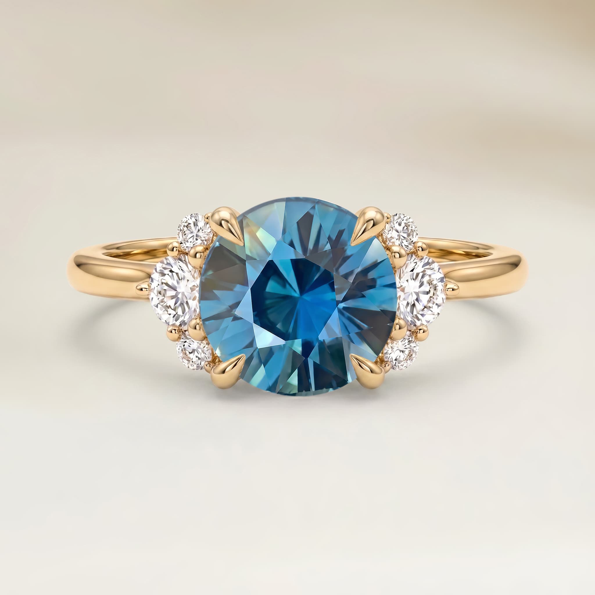 Bague Epaulé Saphir Teal Rond de 1,55ct — Or Jaune 18k - vue principale