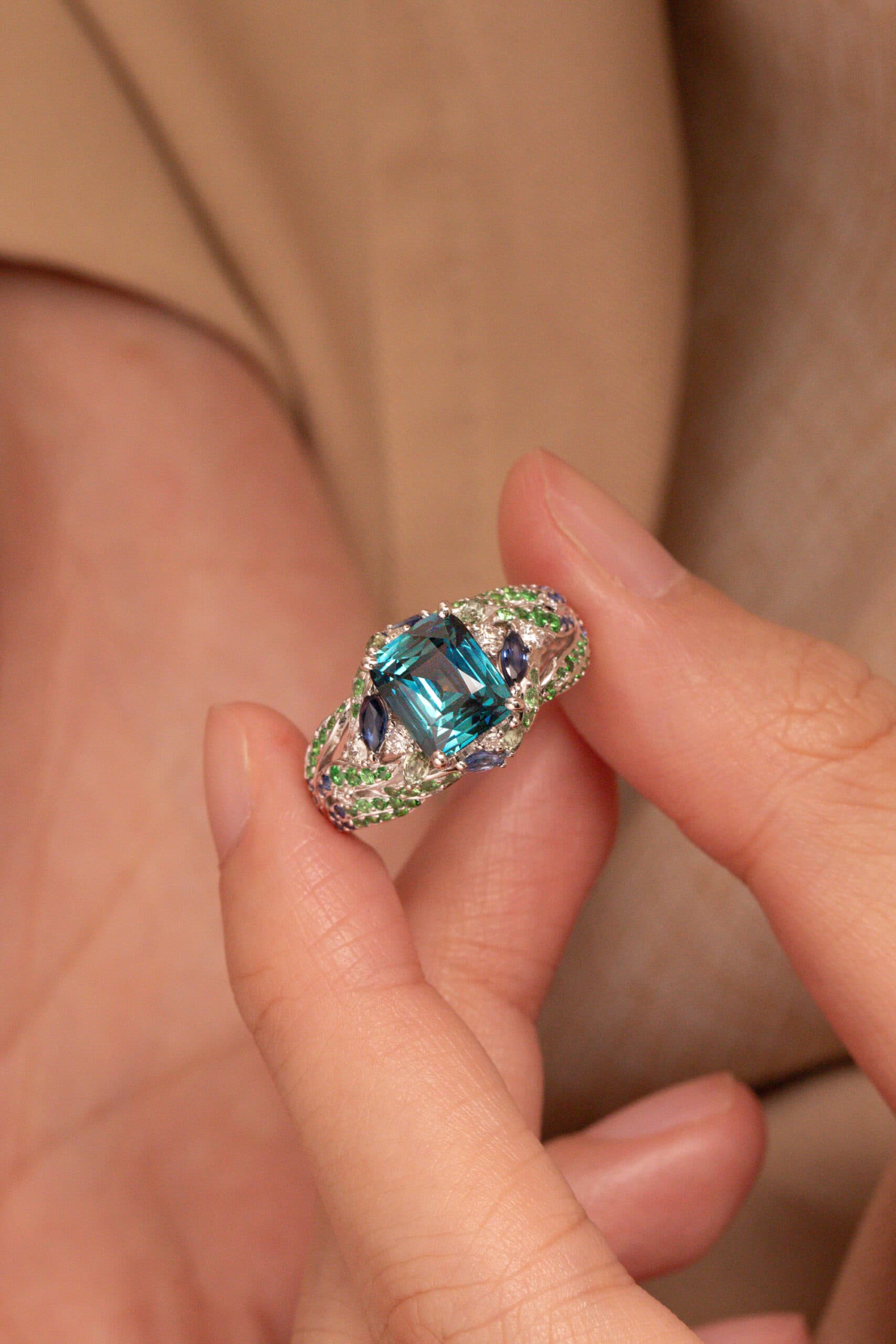 Bague saphir teal, 3,03 ct