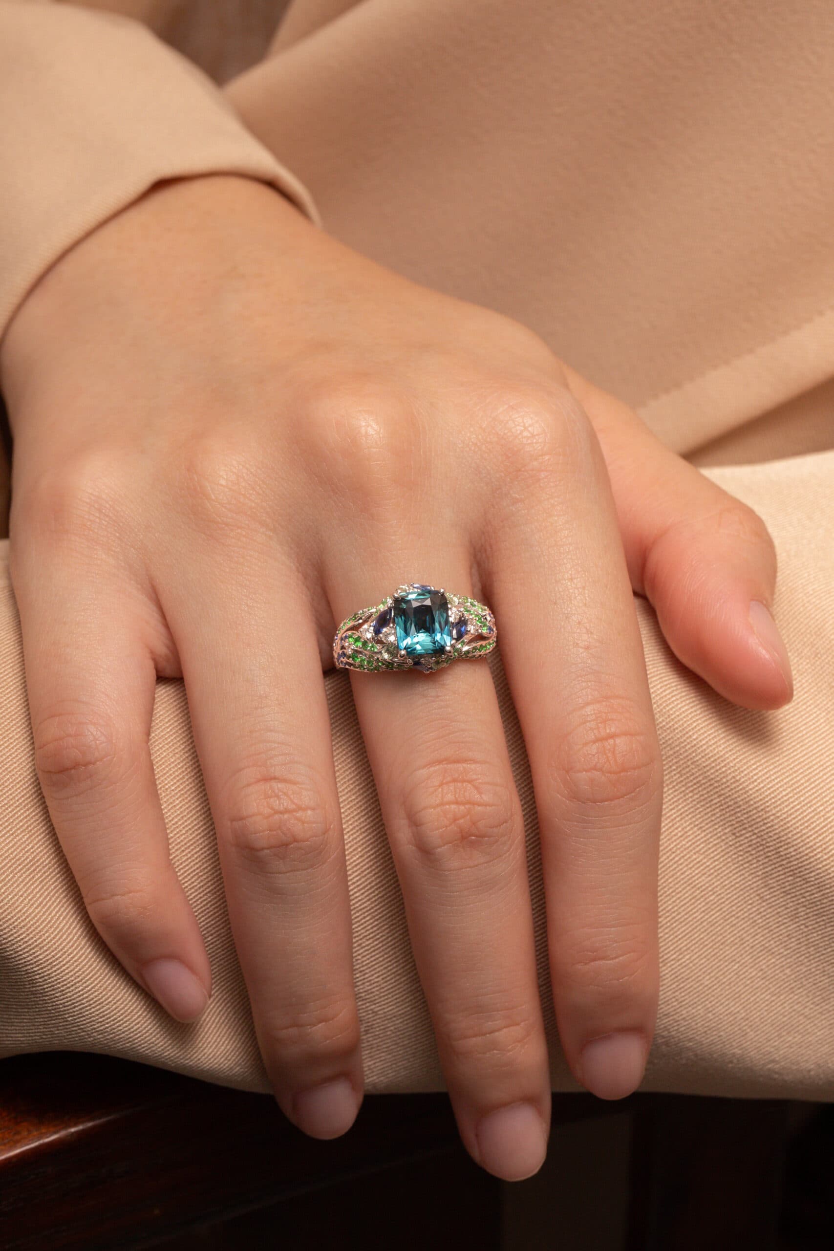 Bague saphir teal, 3,03 ct