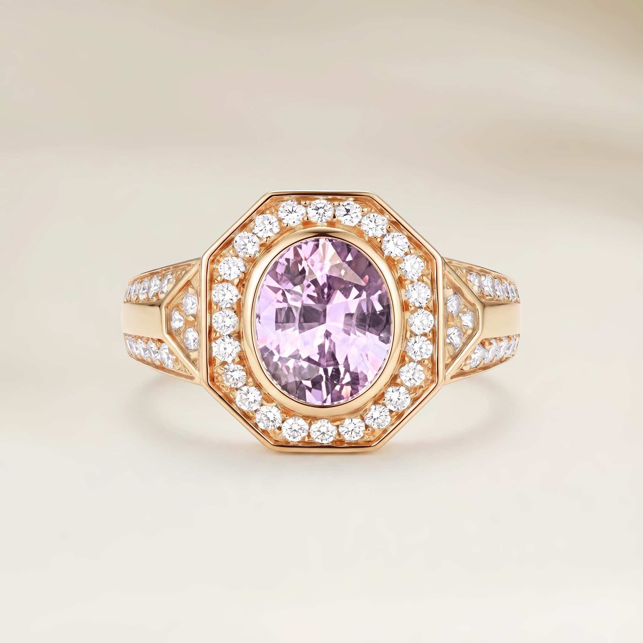 Bague Art Deco Saphir Violet Ovale de 1,20ct — Or Jaune 18k - vue principale