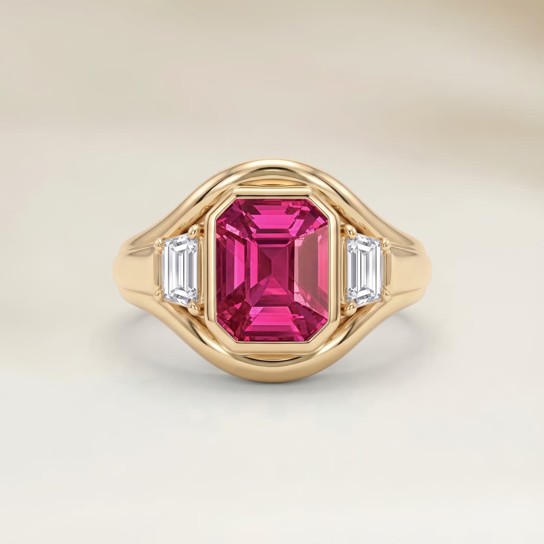 Bague Art Deco Saphir Rose Rectangle de 2,55ct