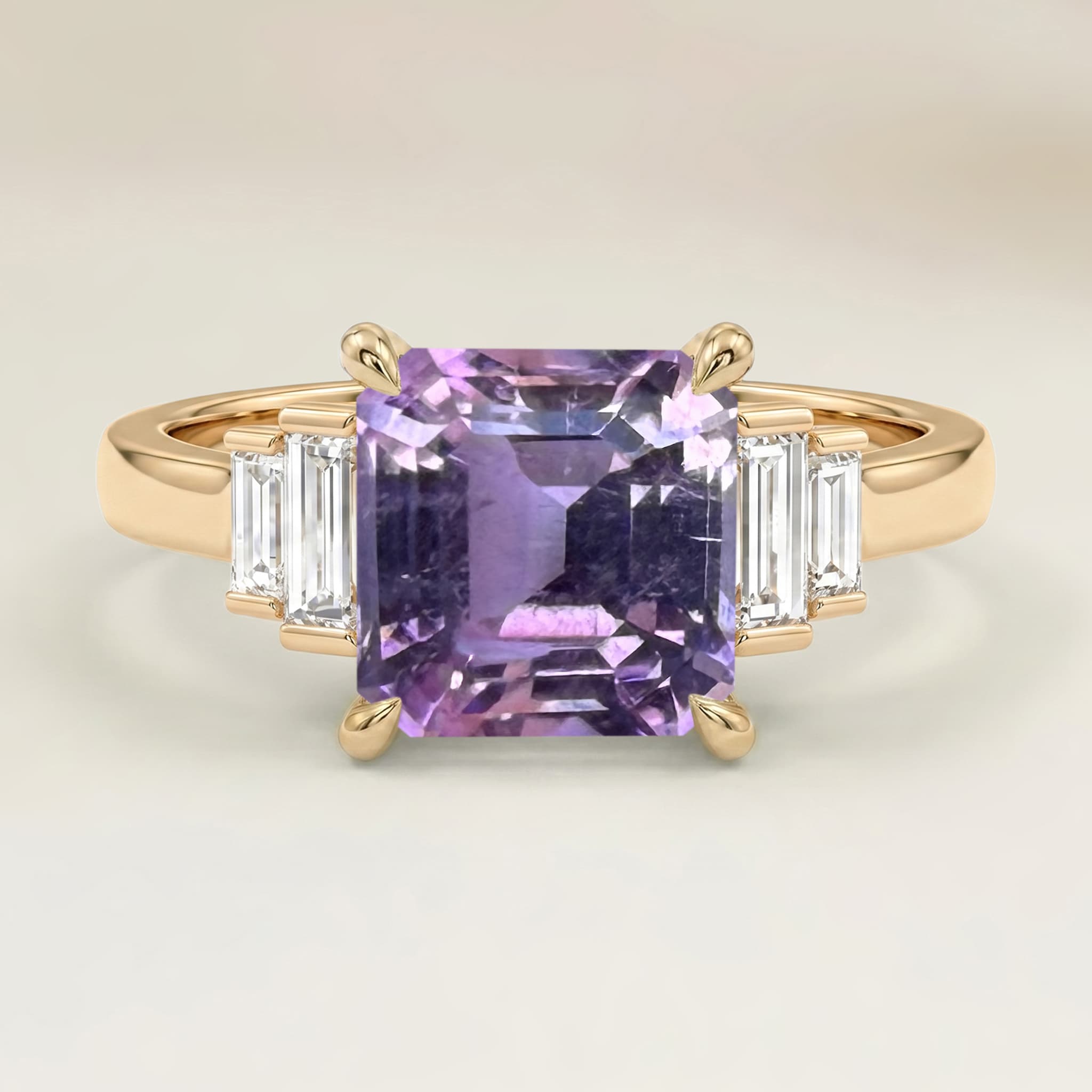 Bague Art Deco Tourmaline Rose Rectangle de 2,34ct — Or Jaune 18k - vue principale