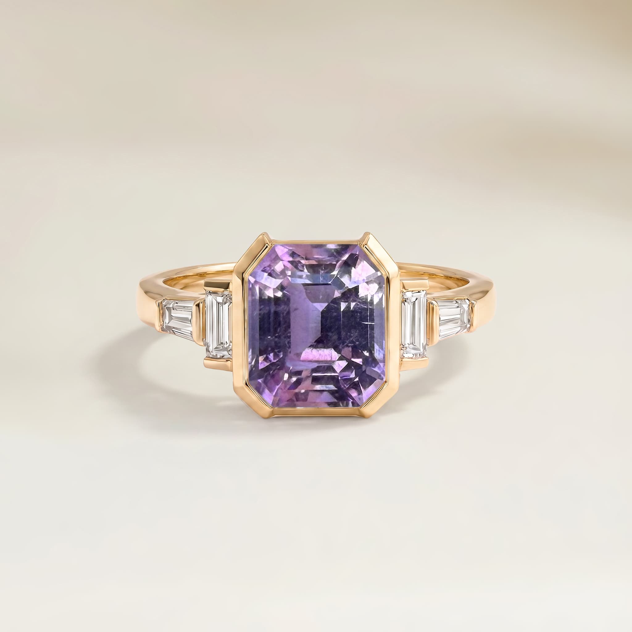 Bague Art Deco Tourmaline Rose Rectangle de 2,34ct — Or Jaune 18k - vue principale
