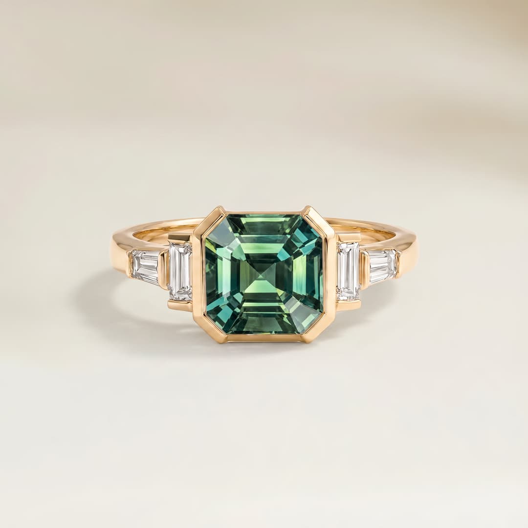 Bague Art Deco Saphir Teal Rectangle de 1,02ct