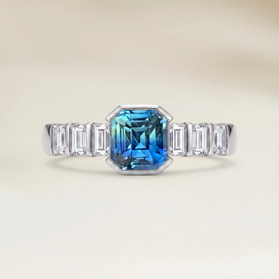 Anello Moderno con Zaffiro Teal Rettangolare da 1,12 ct