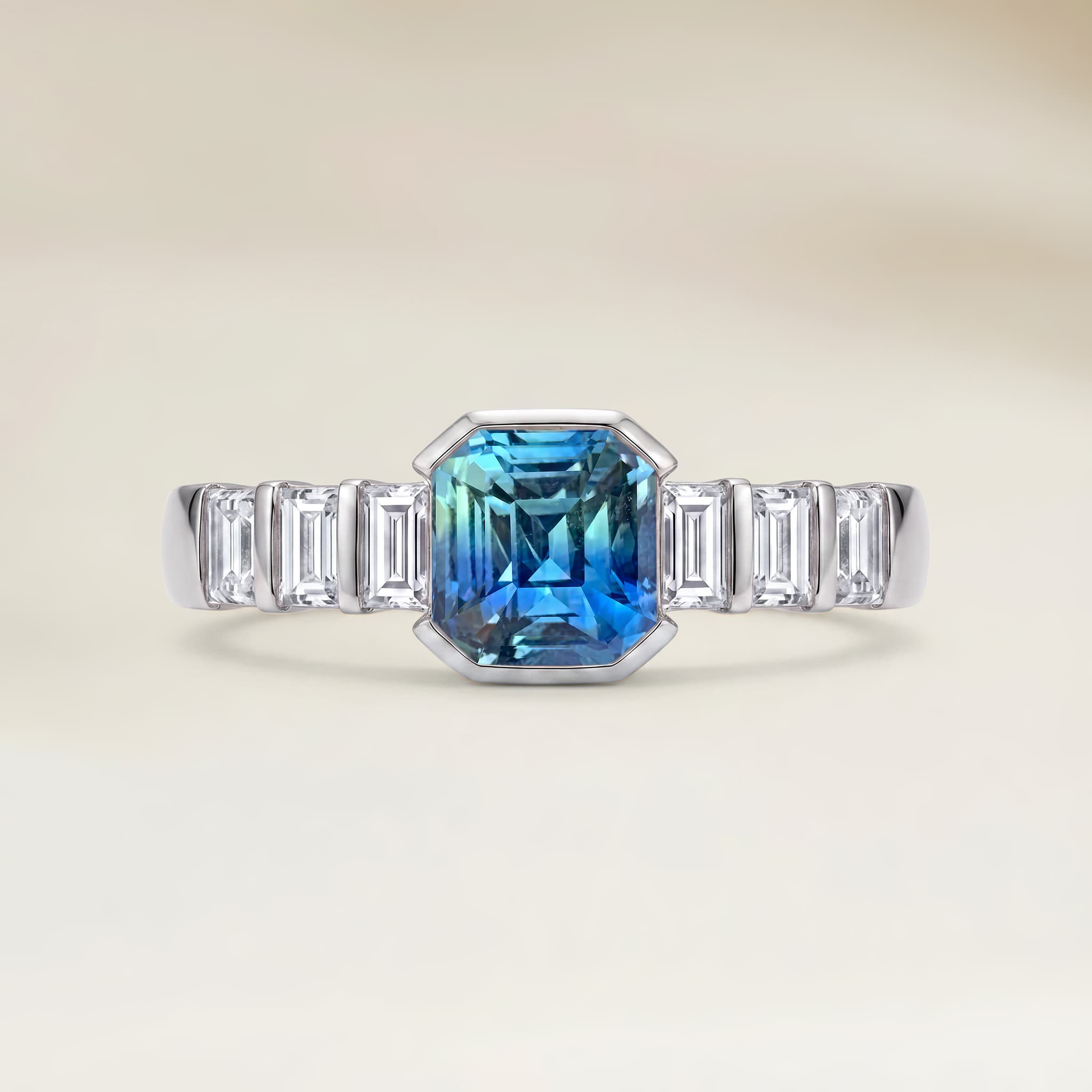 Bague Moderne Saphir Teal Rectangle de 1,12ct