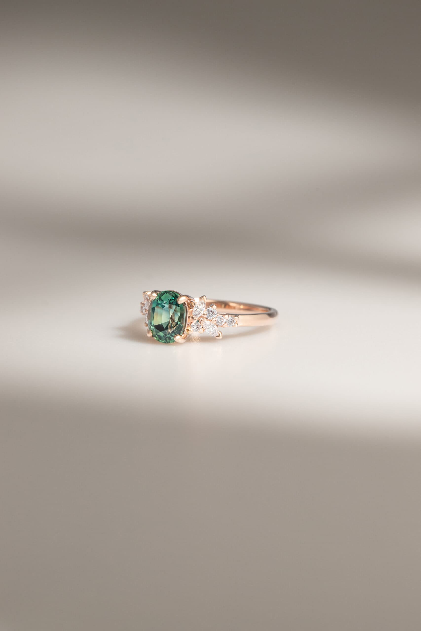 Bague saphir vert 1,56ct Or rose