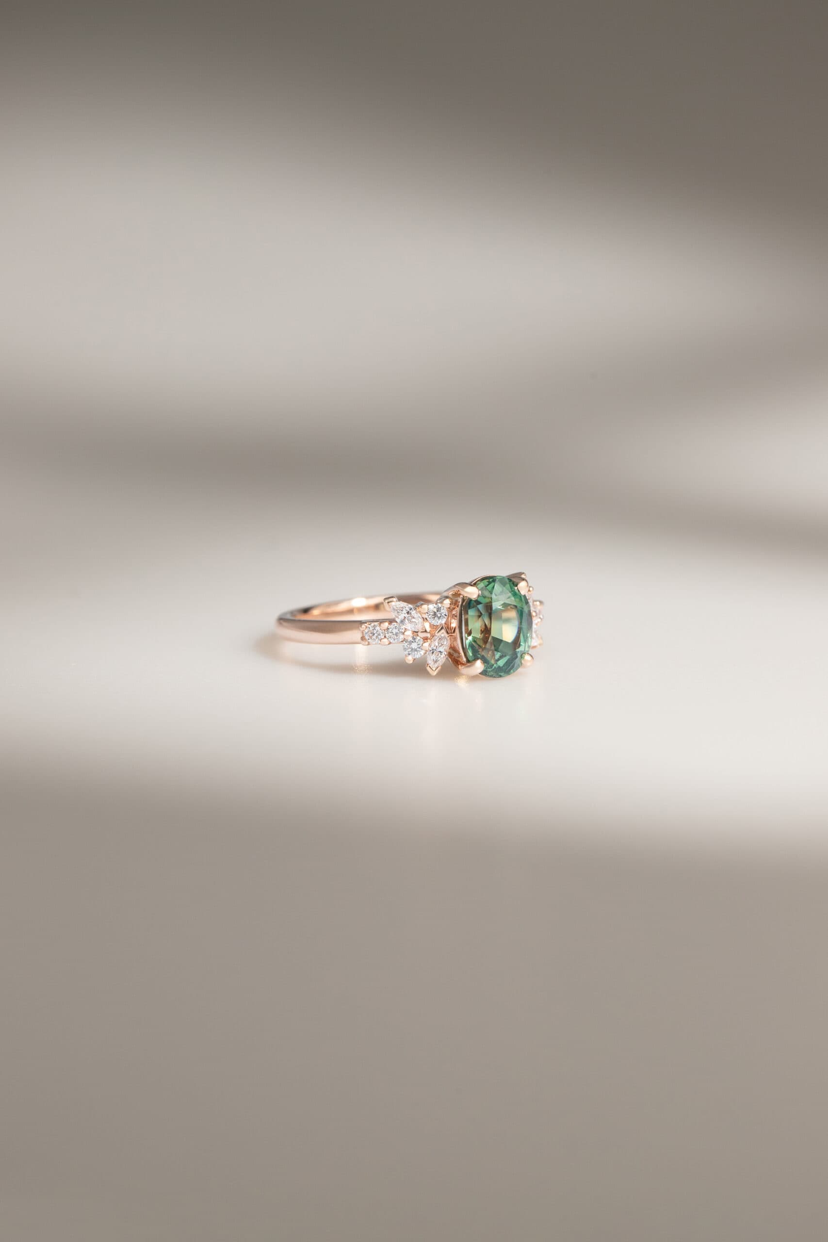 Bague saphir vert 1,56ct Or rose
