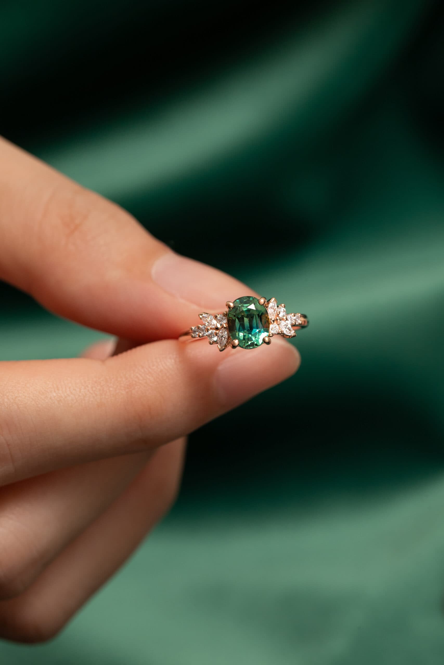 Bague saphir vert 1,56ct Or rose
