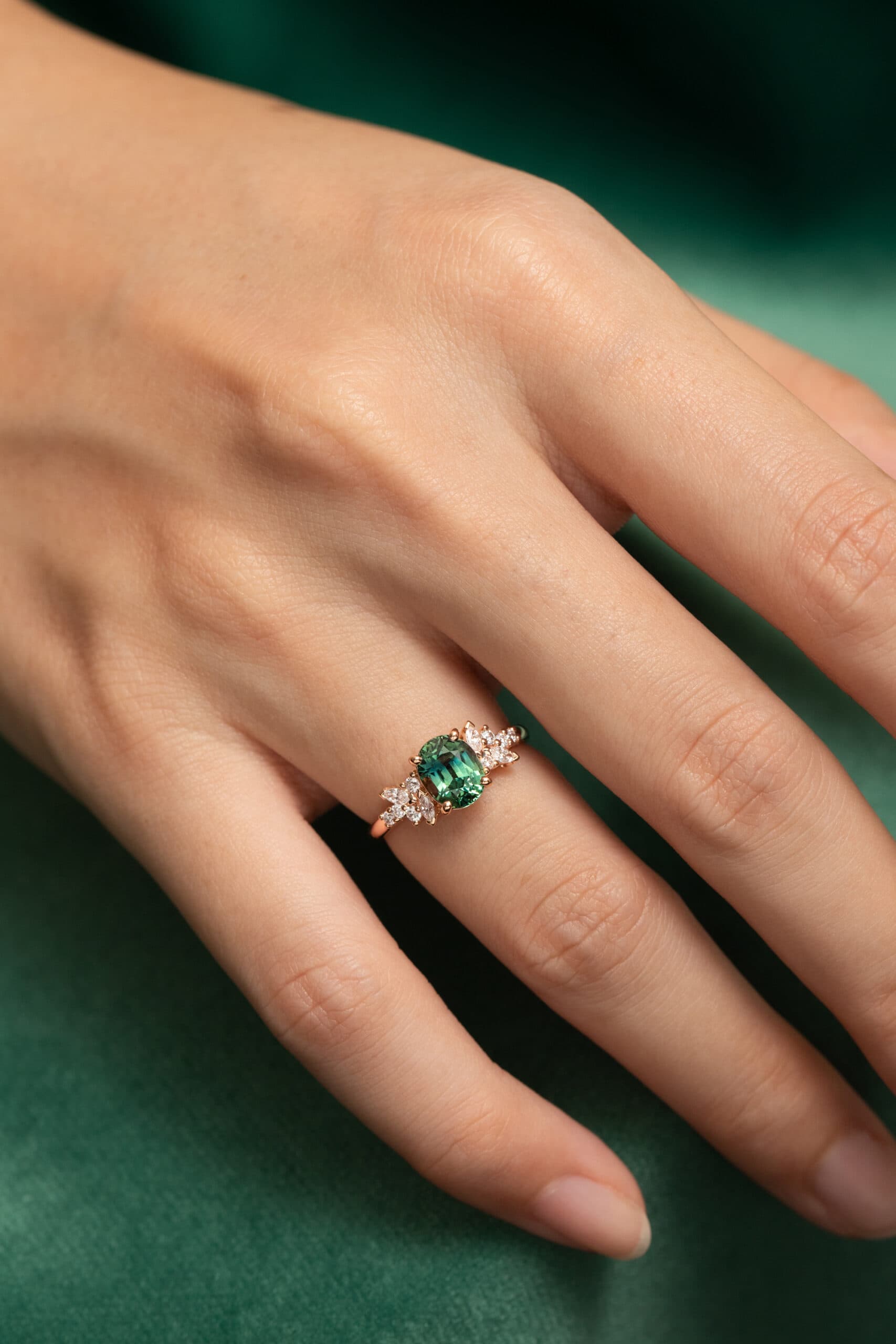 Bague saphir vert 1,56ct Or rose