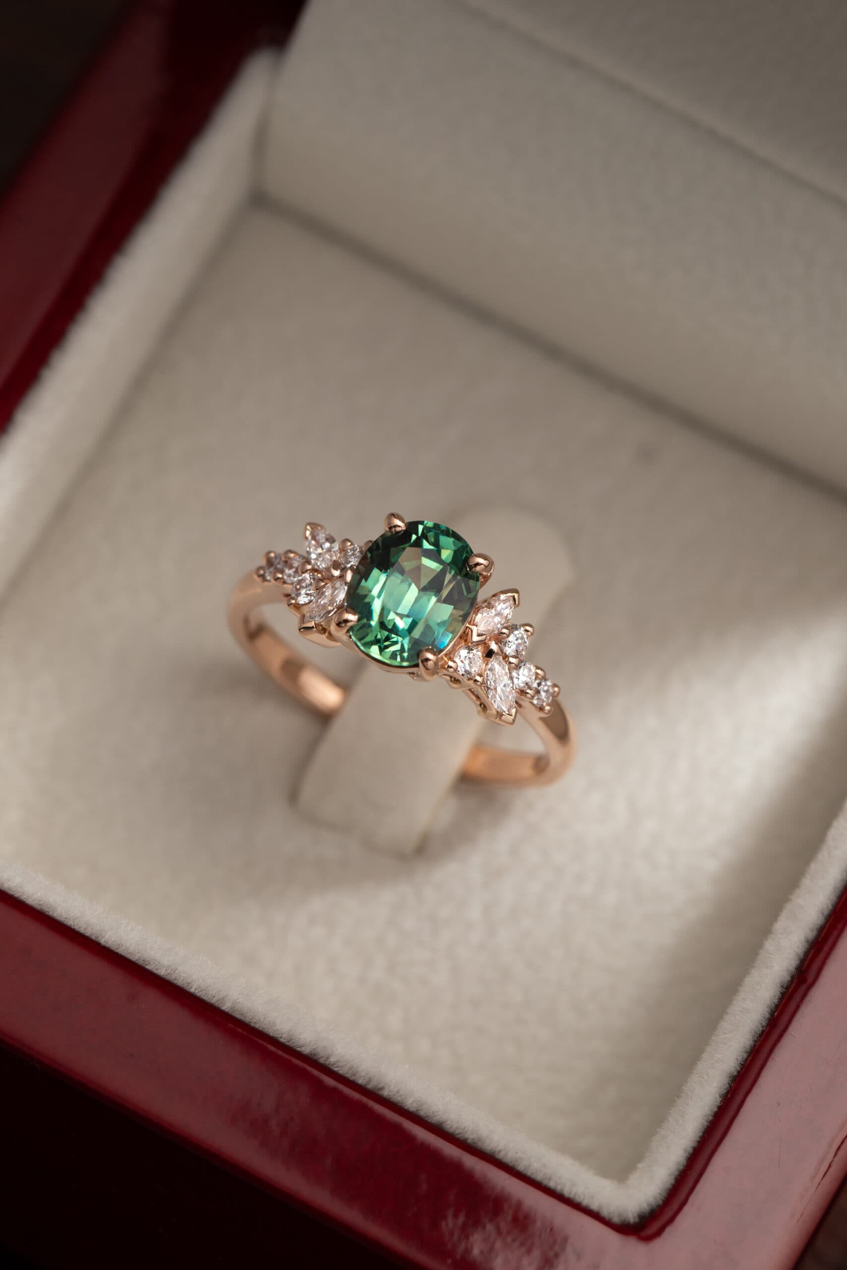 Bague saphir vert 1,56ct Or rose