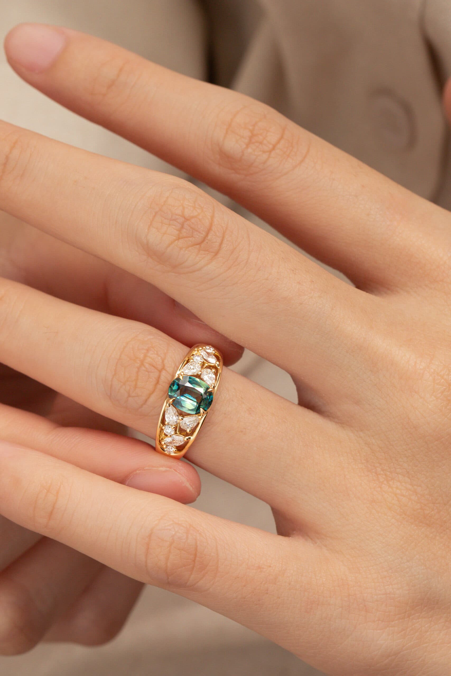 bague bandeau saphir teal diamants bonnot paris