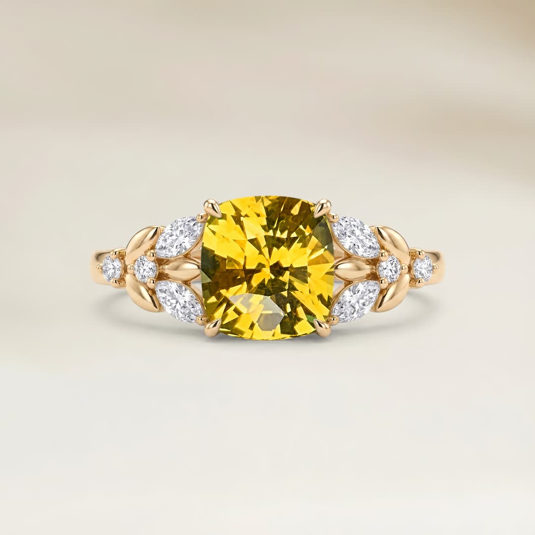 Floral Yellow Sapphire Cushion 1.10ct Ring