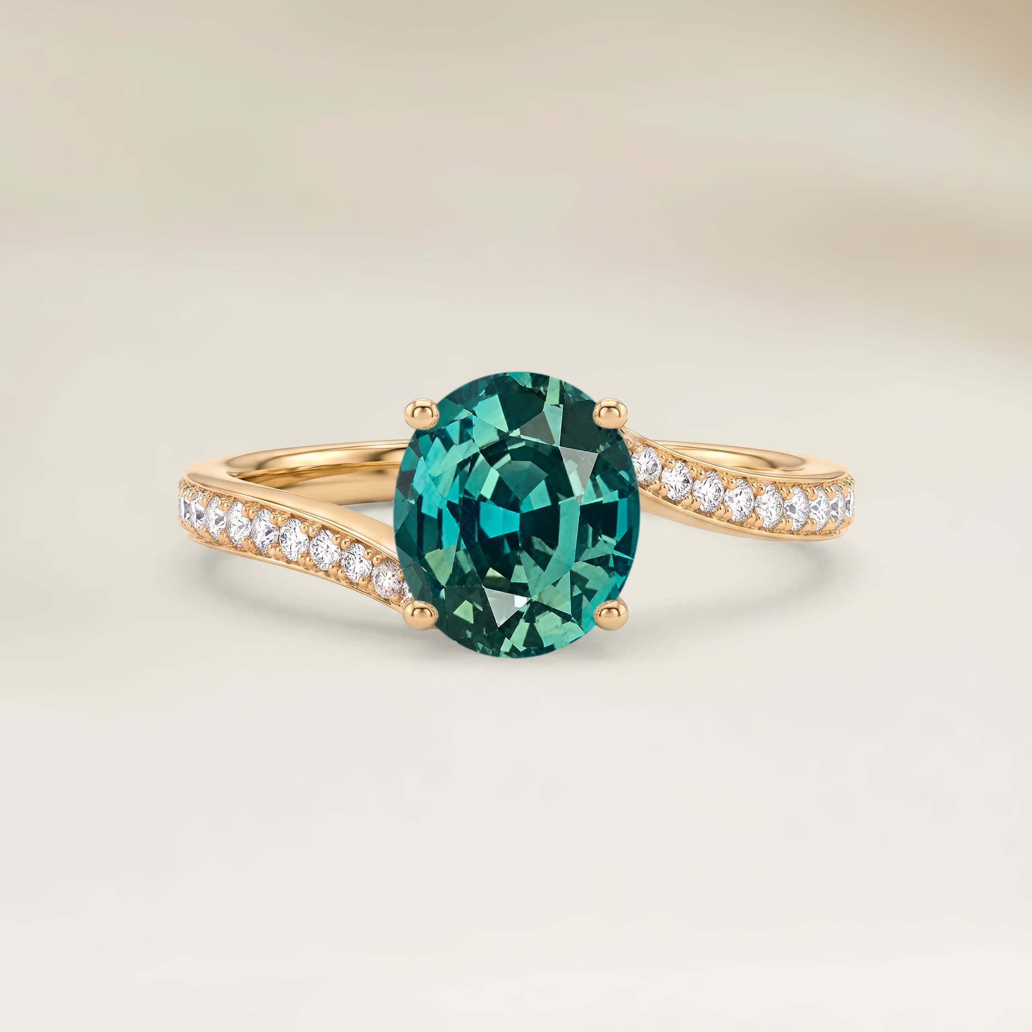 Bague Solitaire Saphir Teal Ovale de 1,65ct — Or Jaune 18k - vue principale