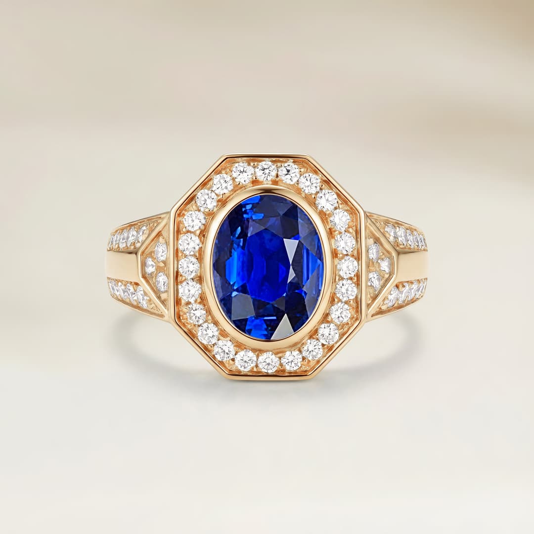 Anello Art Déco con Zaffiro Blu Ovale da 2,23 ct