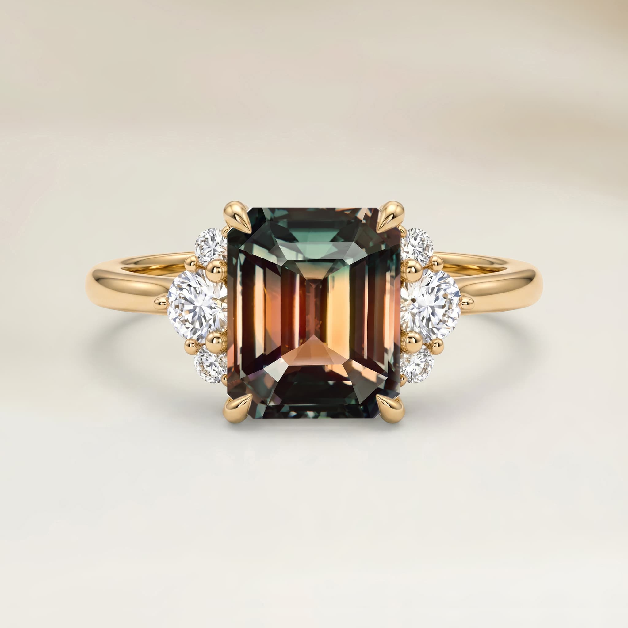 Bague Epaulé Saphir Bicolore Rectangle de 3,05ct — Or Jaune 18k - vue principale