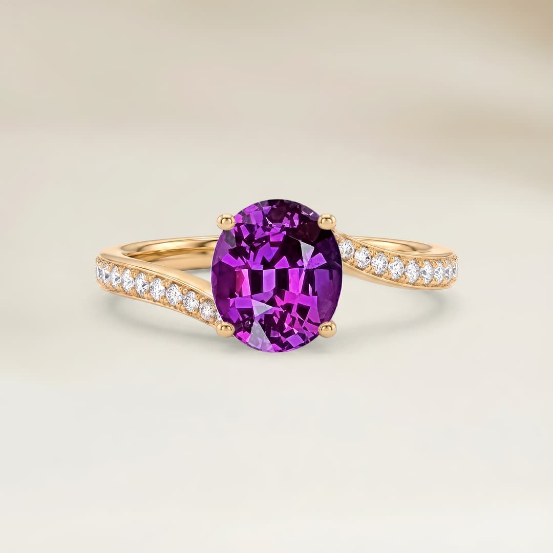Anello Solitaire con Zaffiro Viola Ovale da 1,60 ct