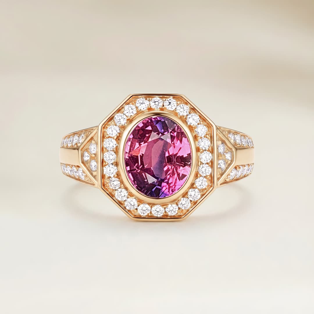 Anello Art Déco con Zaffiro Bicolore Ovale da 1,06 ct