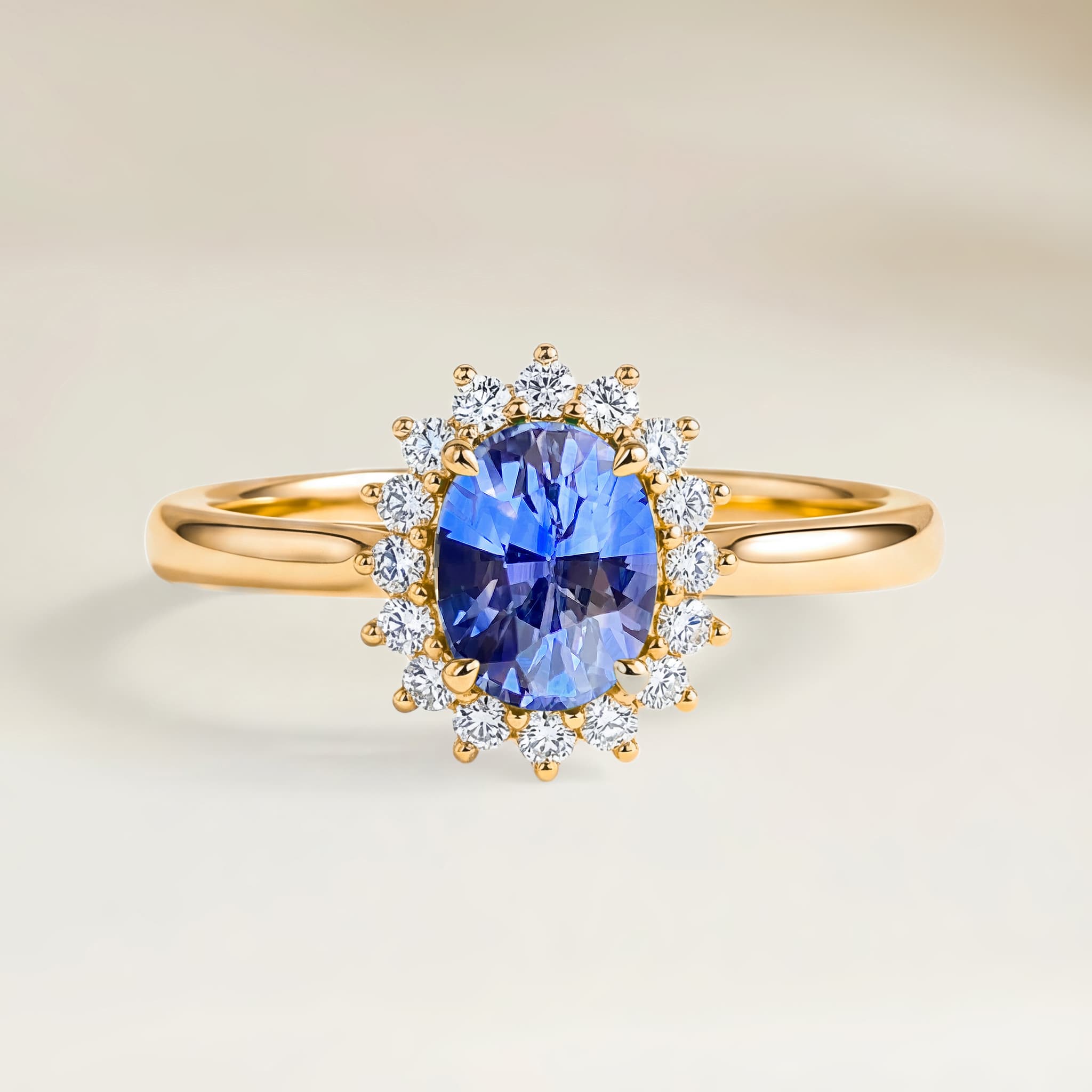 Bague Floral Saphir Bleu Ovale de 2,10ct
