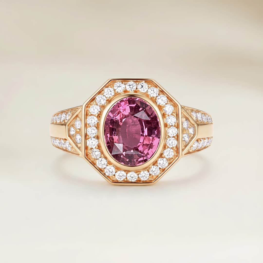 Anello Art Déco con Zaffiro Padparadscha Ovale da 1,02 ct