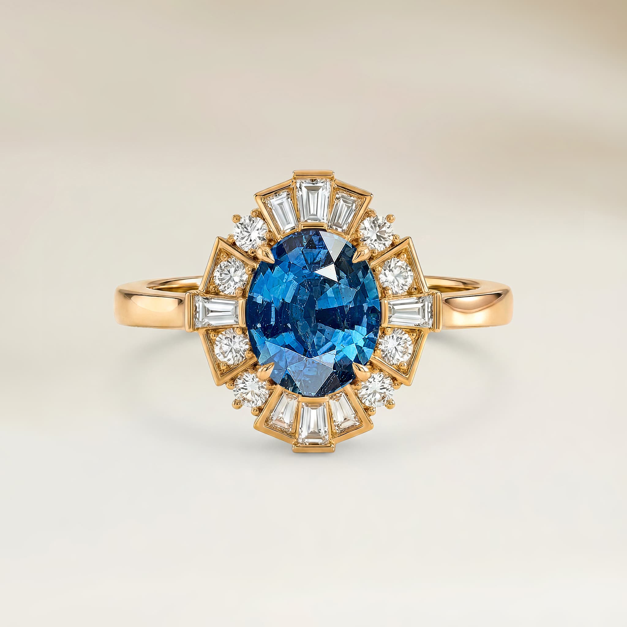 Bague Art Deco Saphir Teal Ovale de 1,09ct