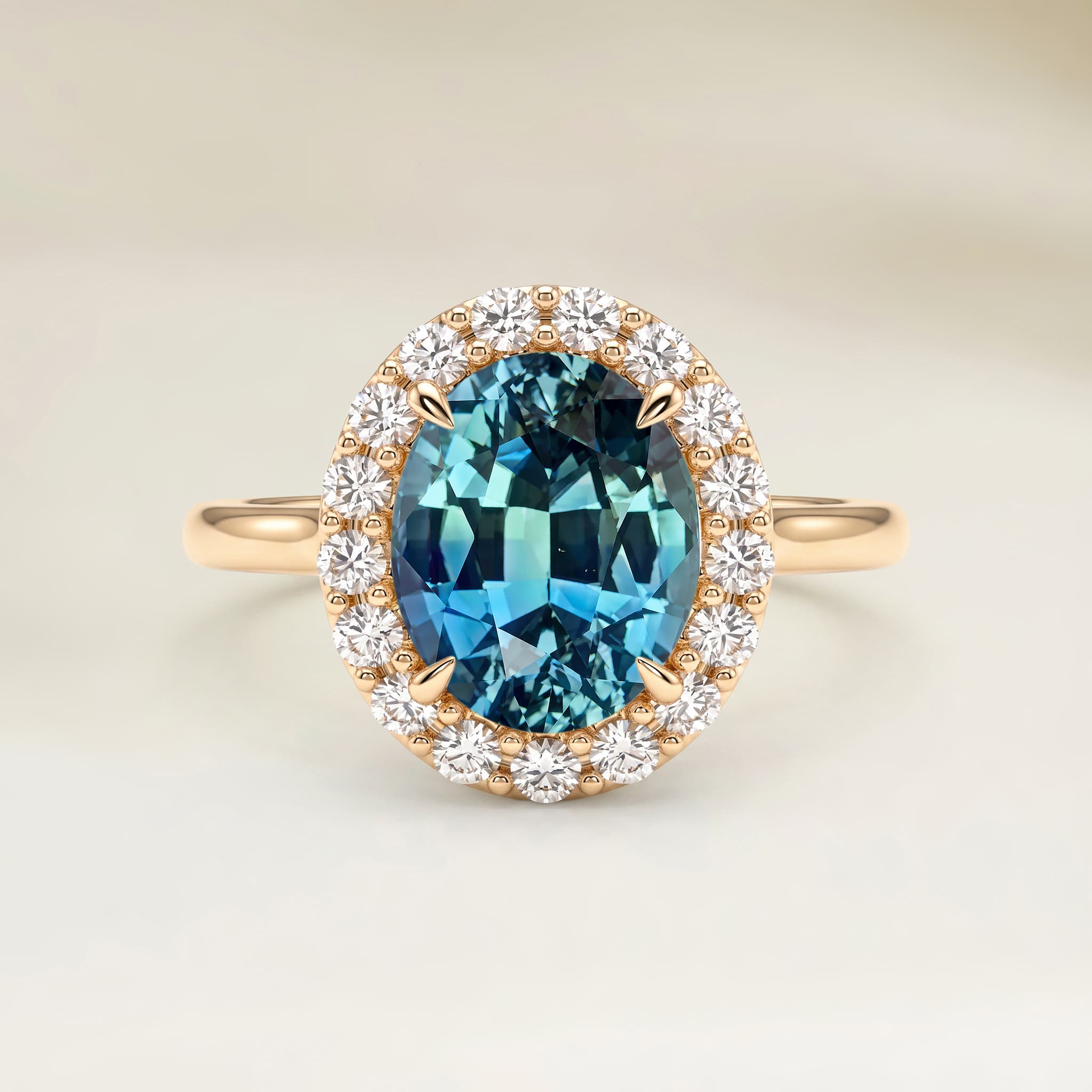 Bague Vintage Saphir Teal Ovale de 1,56ct — Or Jaune 18k - vue principale
