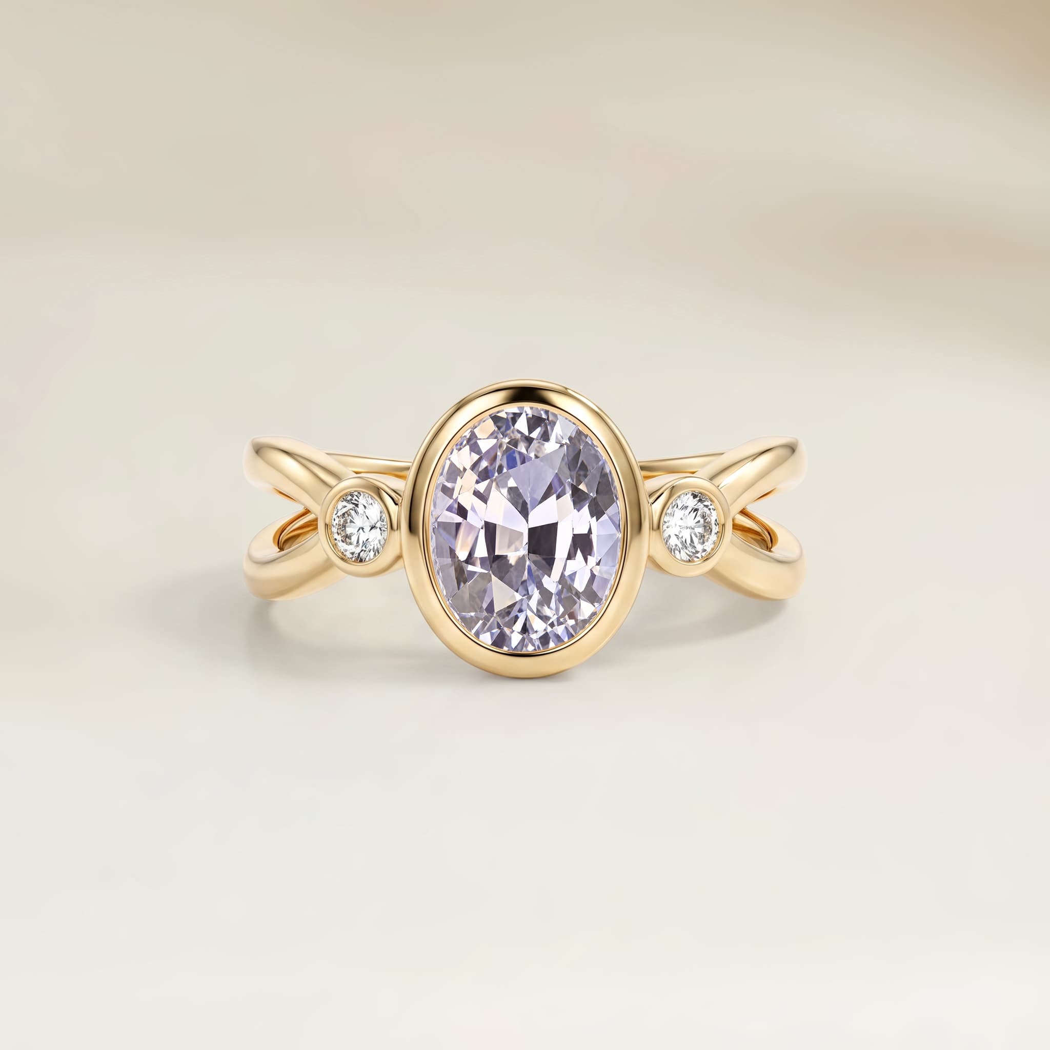 Bague Epaulé Saphir Violet Ovale de 1,84ct — Or Jaune 18k - vue principale
