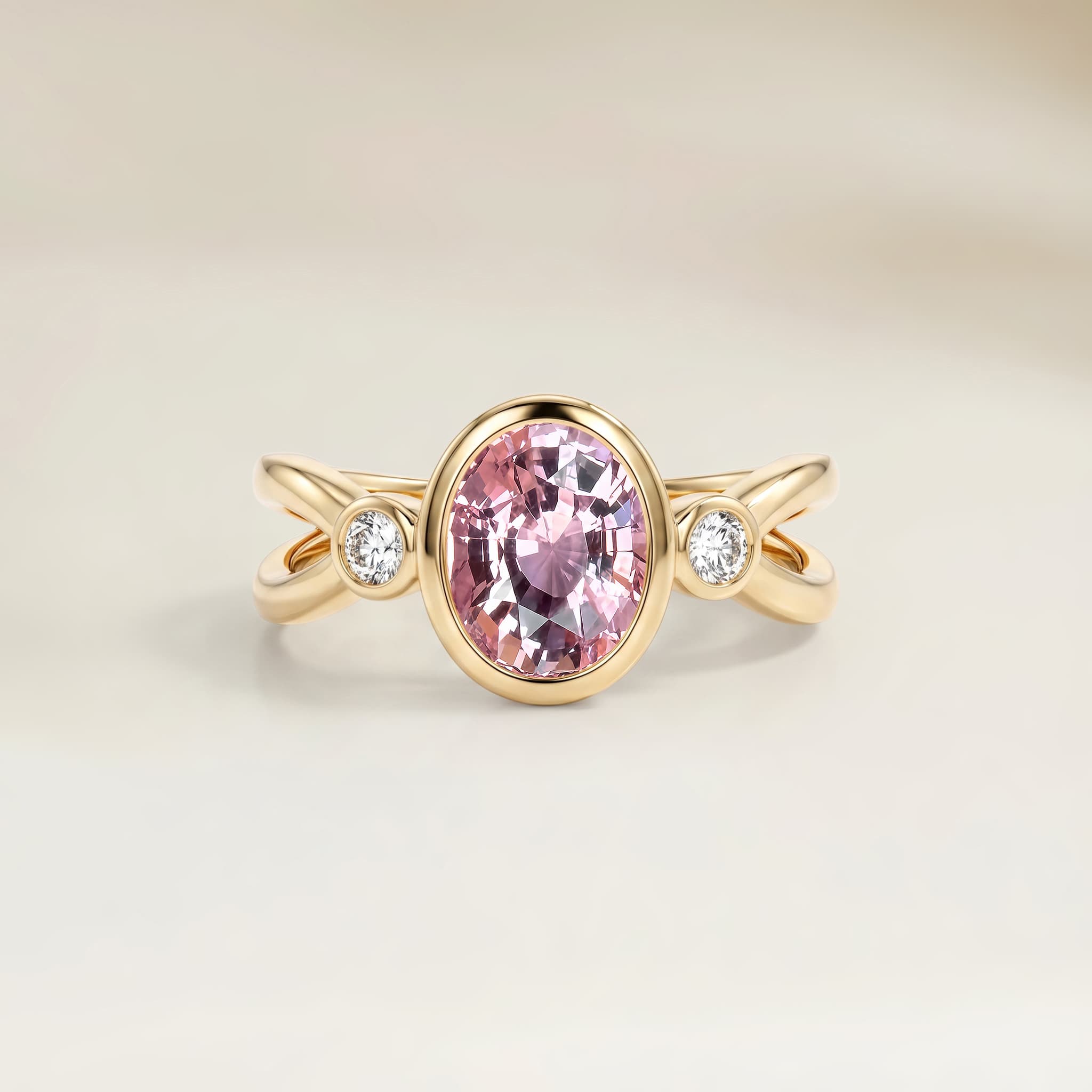 Bague Epaulé Saphir Rose Ovale de 2,07ct — Or Jaune 18k - vue principale