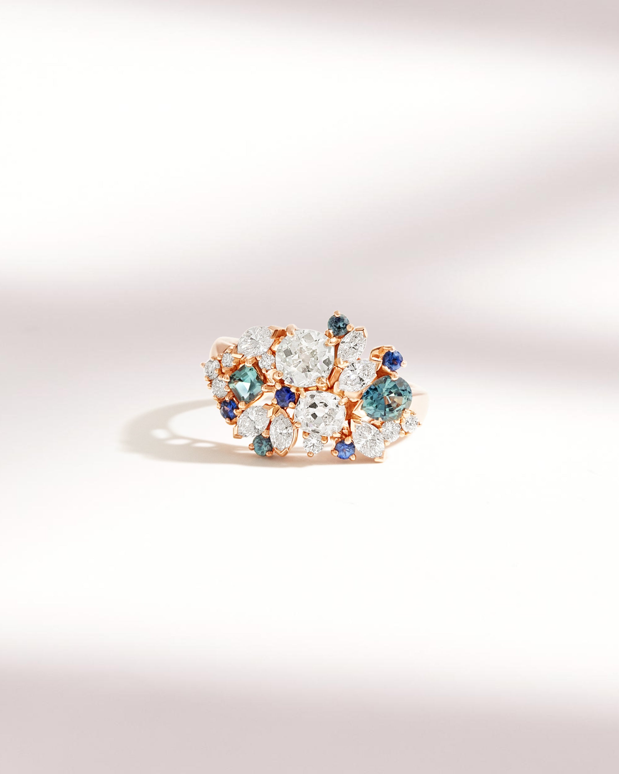 Engagement Ring with Diamonds and Sapphires