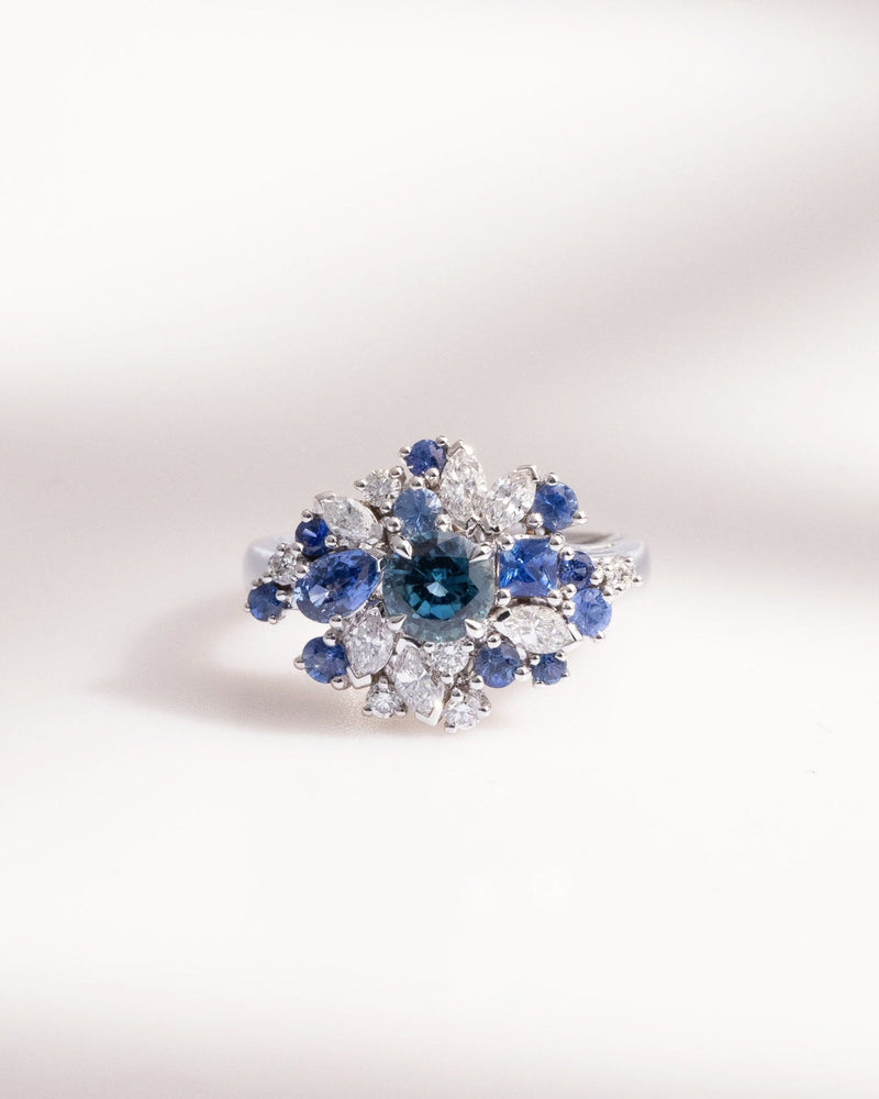 Bague de fiançailles Saphir Teal et bleus