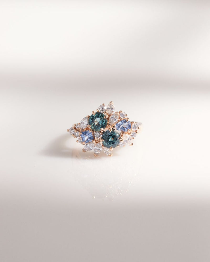 Bague de fiançailles avec Saphirs Teal (inspiration Teal Bloom)