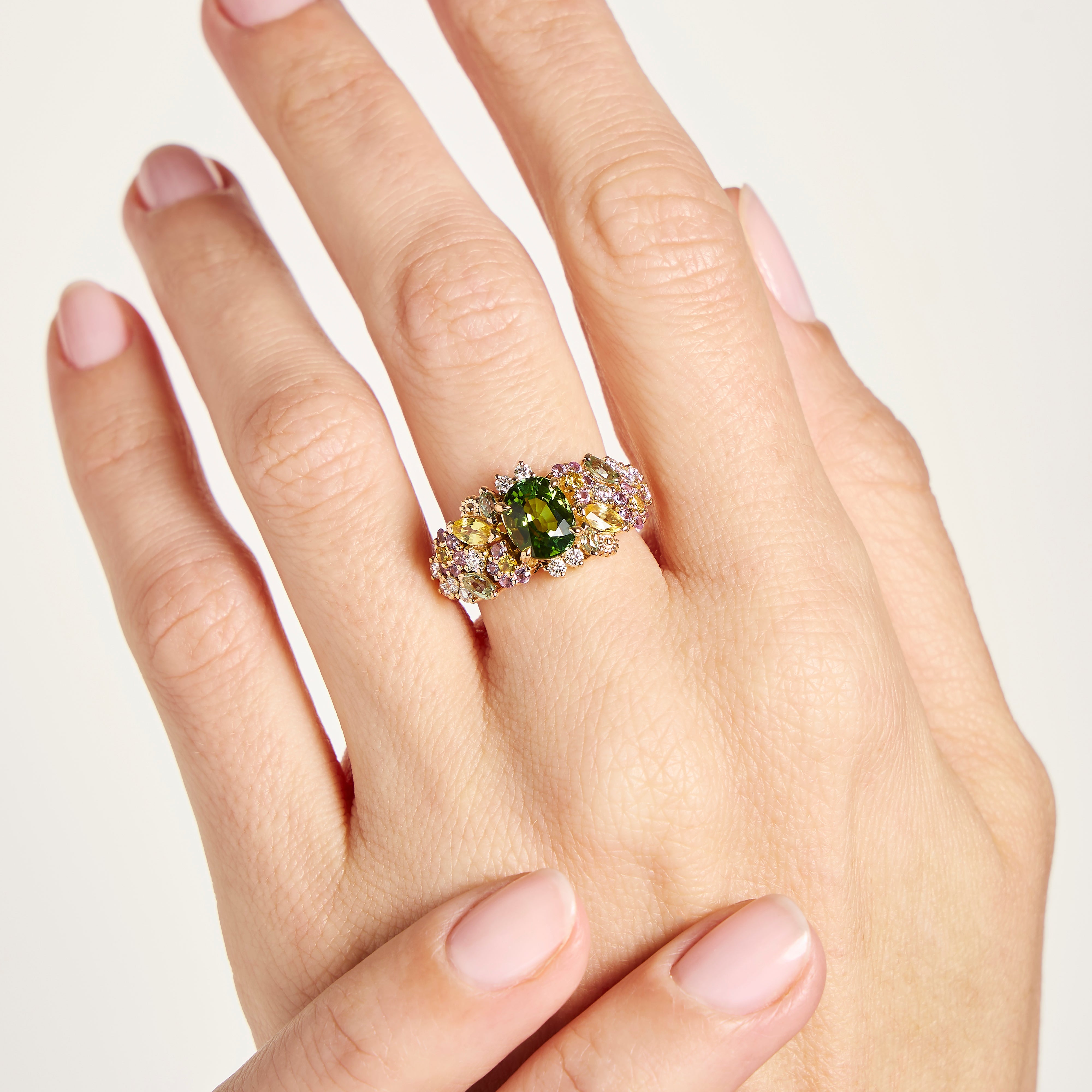 Engagement ring with green tourmaline