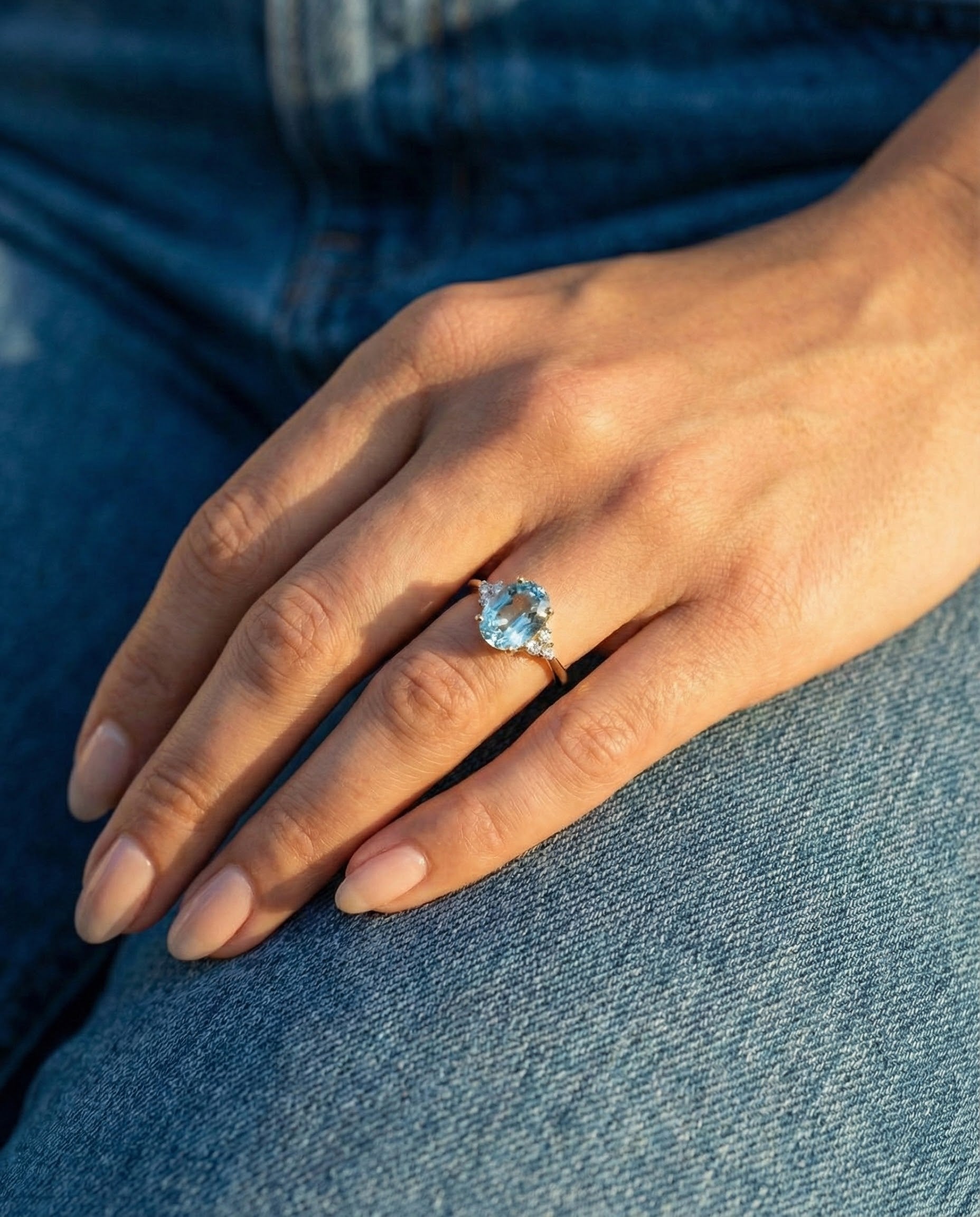 Engagement ring with Madagascar Aquamarine