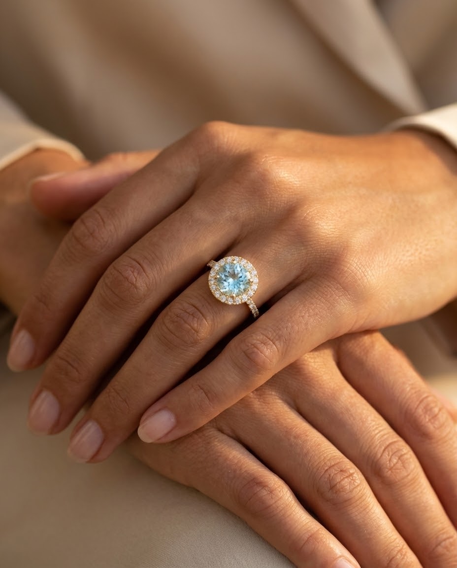 Anniversary ring with aquamarine
