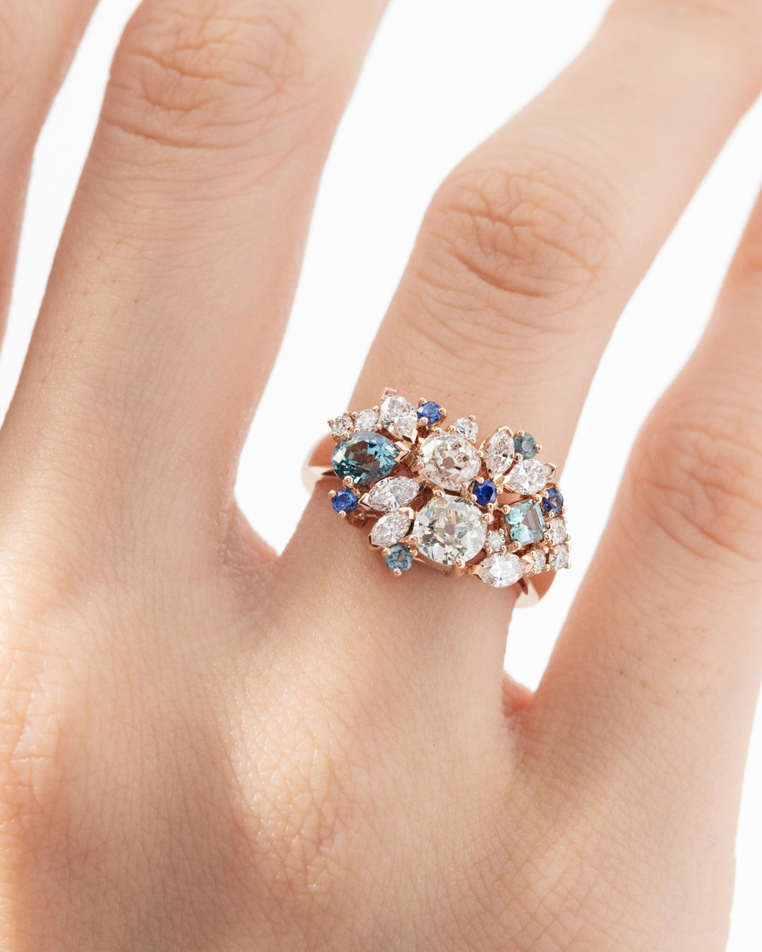 Engagement Ring with Diamonds and Sapphires