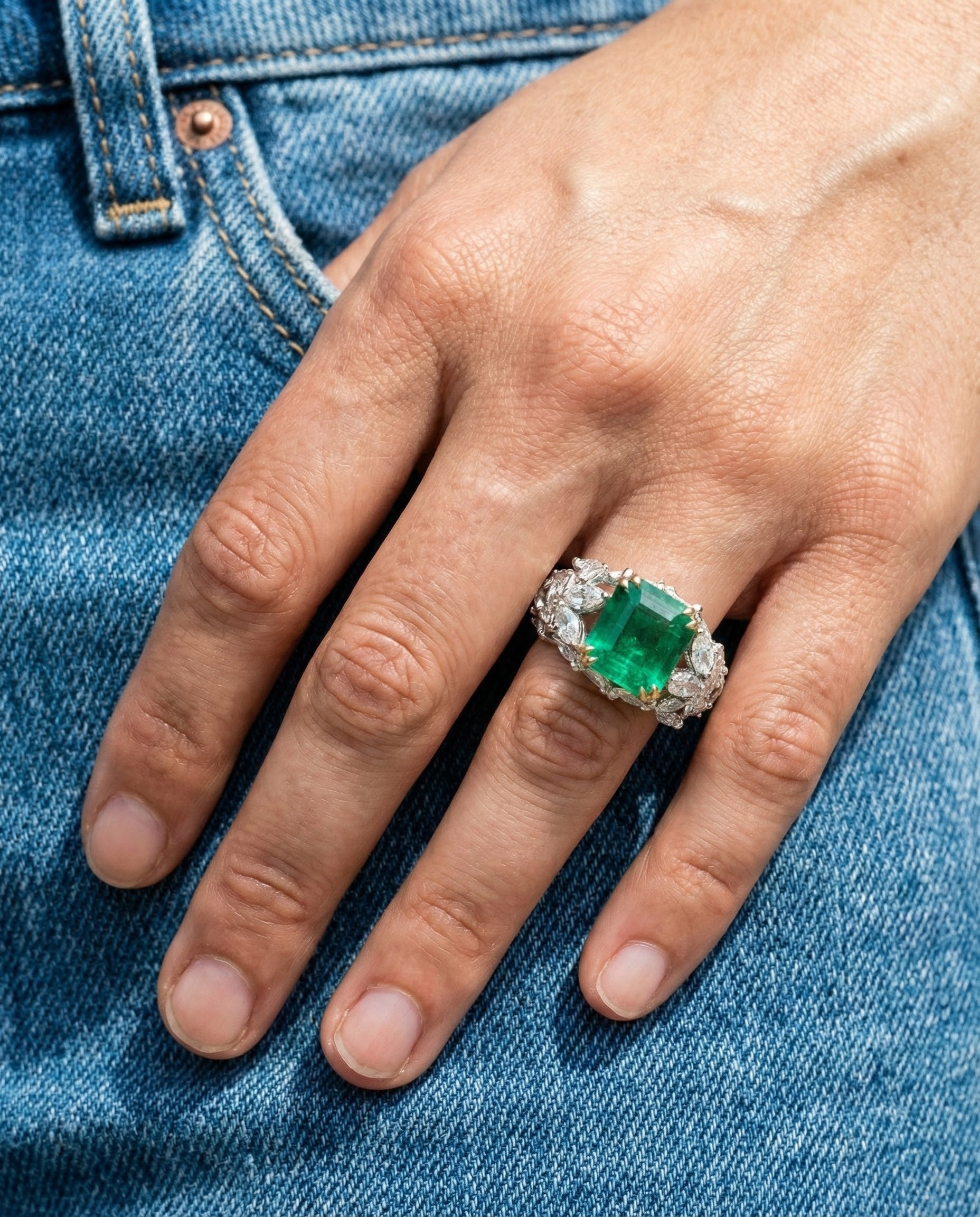 Wedding anniversary ring with emerald