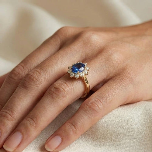 Bague de fiançailles avec Saphir Bleu