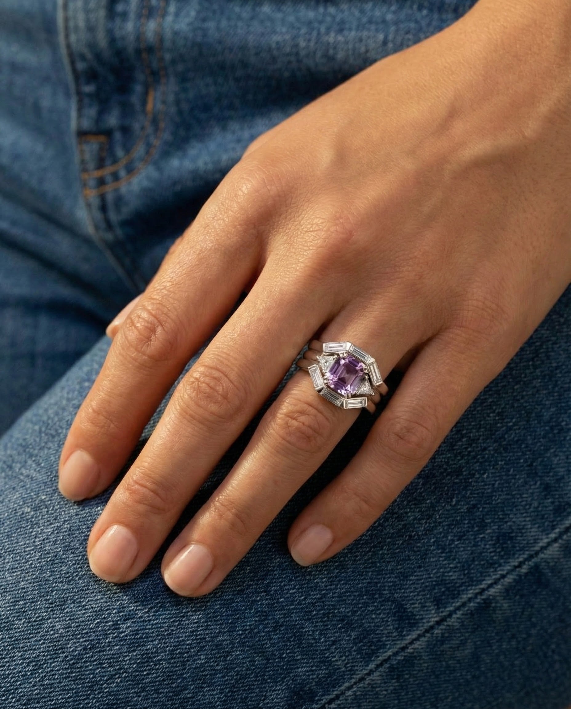 Wedding ring with purple sapphire