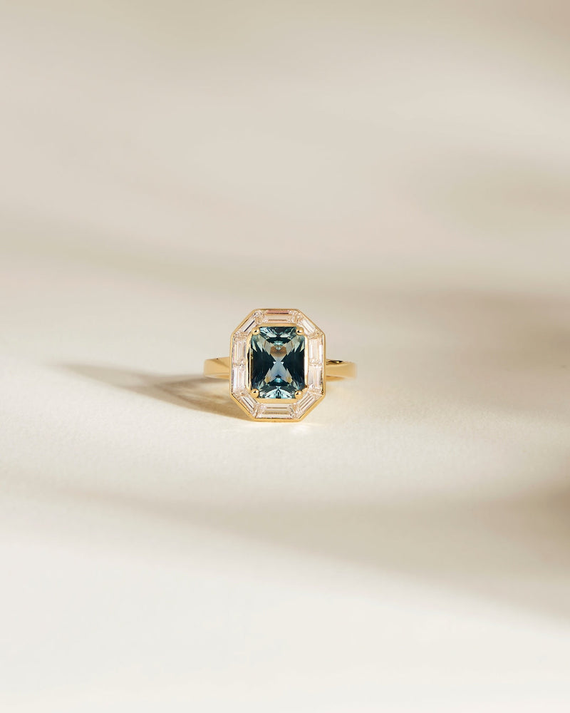Bague de fiançailles Saphir Teal style Art Déco