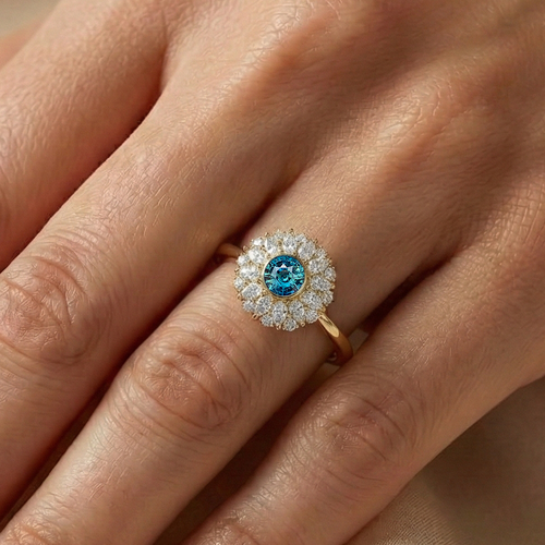 Bague de fiançailles avec Saphir Teal rond