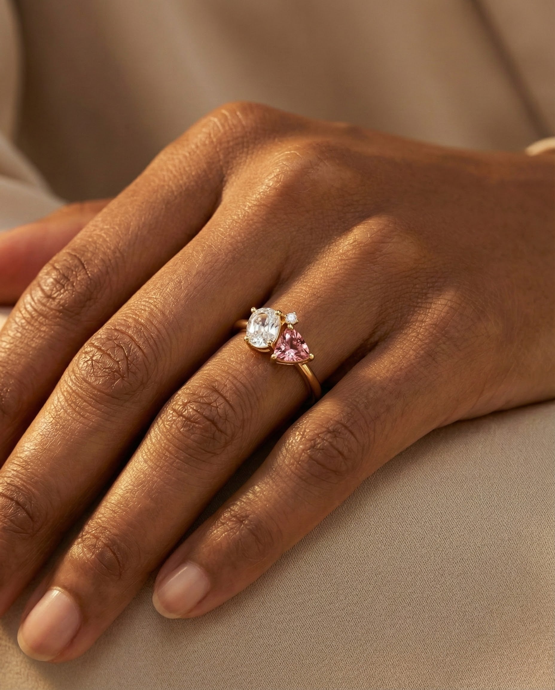 Engagement ring with tourmalines