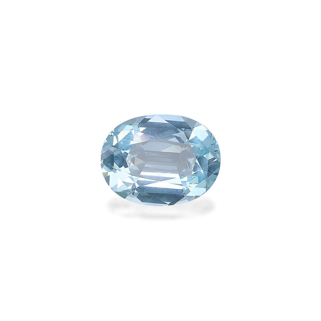 La Bonnot Paris Aigue-Marine, une pierre précieuse ovale de 4,46 ct avec une teinte bleu clair et de multiples facettes, est magnifiquement présentée sur un fond blanc uni comme une superbe pierre précieuse.