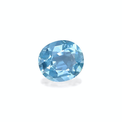 Une Aigue-Marine taille ronde de 4,57 ct de Bonnot Paris scintille sur un fond blanc uni, sa teinte bleue et ses multiples facettes capturant la lumière pour créer un éclat radieux.