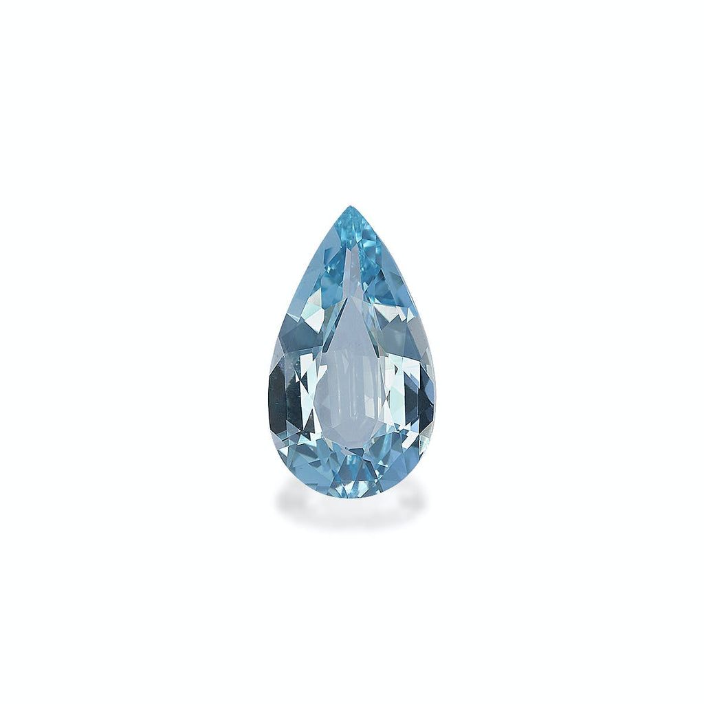 La Bonnot Paris Aigue-Marine · 4,22 ct captive par sa beauté bleue en forme de poire, scintillant brillamment sur un fond blanc uni et mettant en valeur ses superbes facettes.