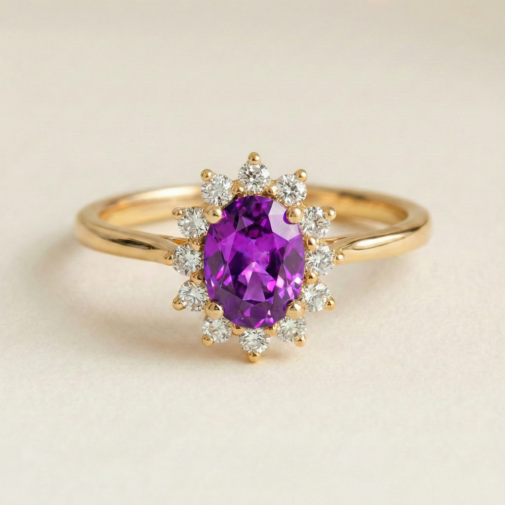 Bague marguerite saphir violet oval 