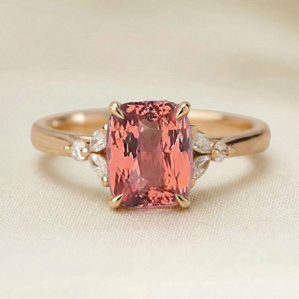 Bague saphir padparadscha coussin floral