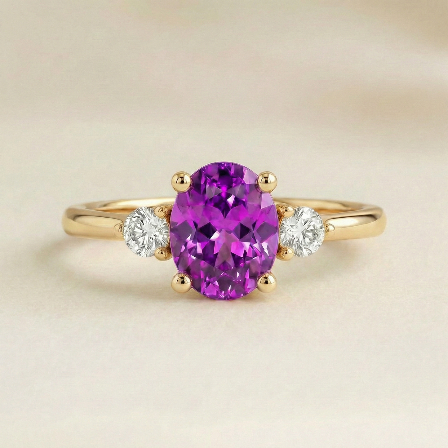 Bague solitaire accompagné saphir violet