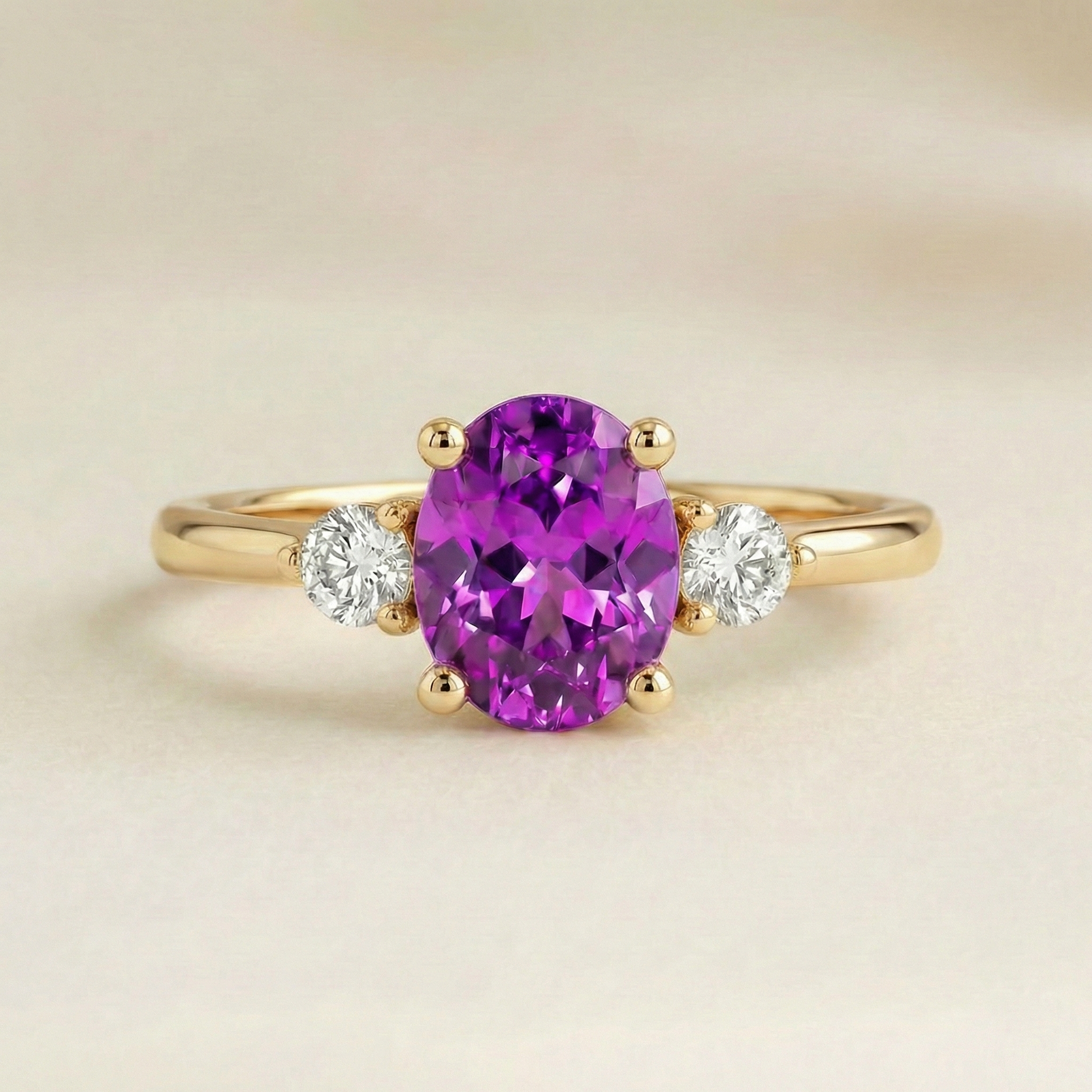 Bague solitaire accompagné saphir violet