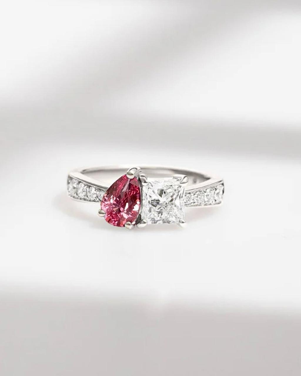 Bague toi et moi saphir padparadscha